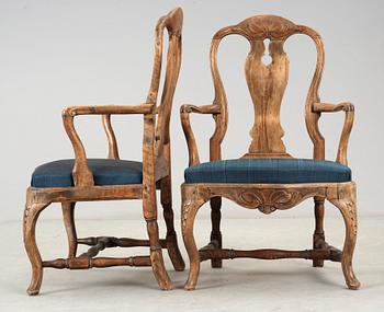 A pair of Swedish Rococo 18th century armchairs.