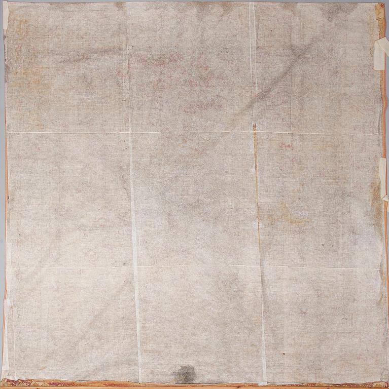KANGASTAPETTI, painettu ja maalattu, luultavasti 1700-luku, 251x251 cm.