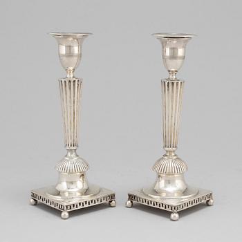 A Swedish pair of early 19th century silver candlesticks, mark of Petter Adolf Sjöberg, Stockholm 1813.