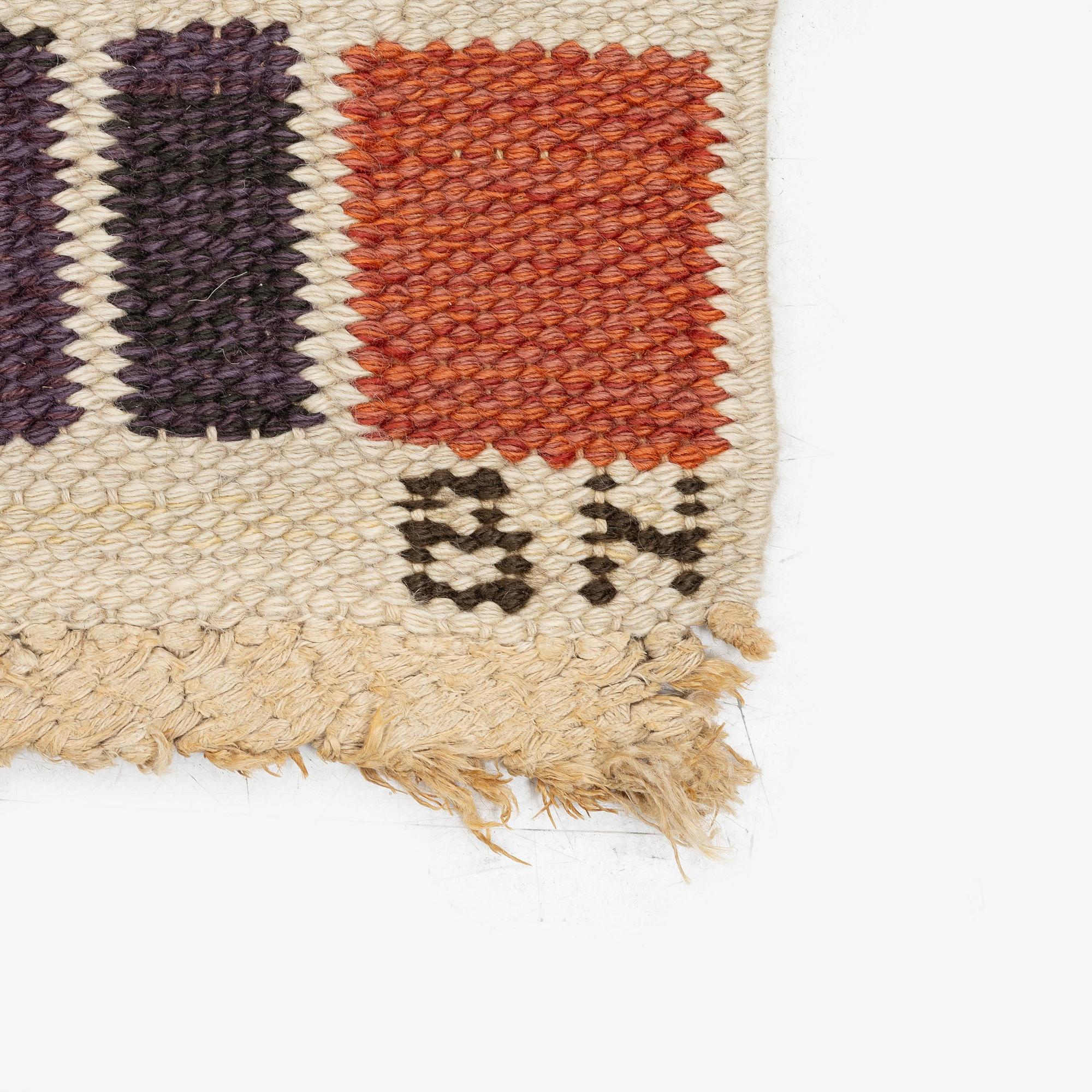 Barbro Nilsson, a carpet, 'Salerno röd', flat weave, c. 214 x 158 cm, signed AB MMF BN.