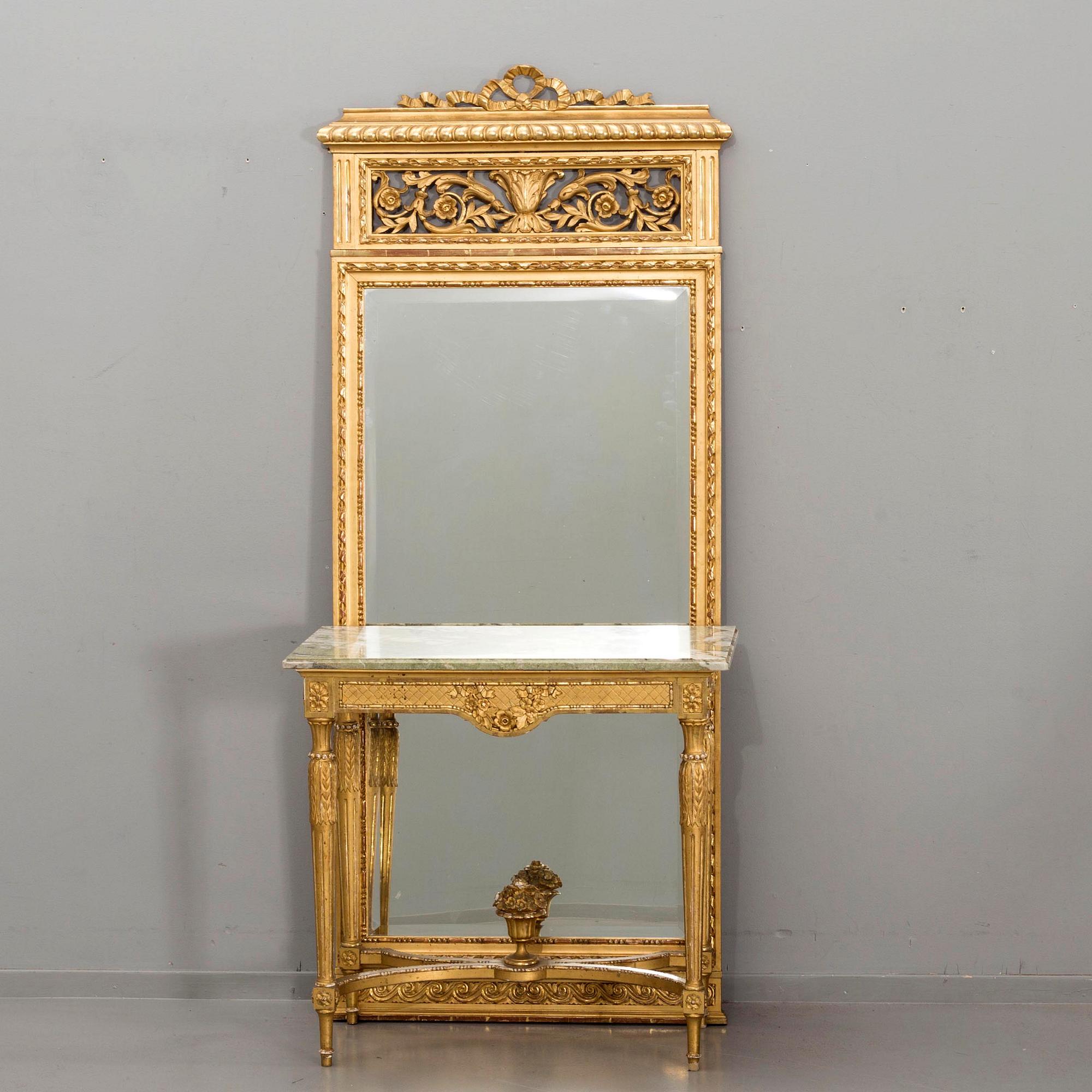 SPEGEL MED KONSOLBORD, gustaviansk stil, 1900-talets första hälft.