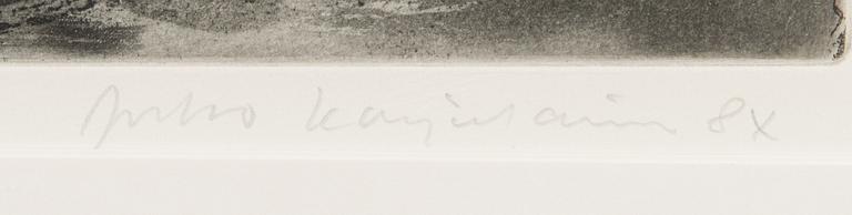 Juho Karjalainen, etsning, 2 st, signerade.