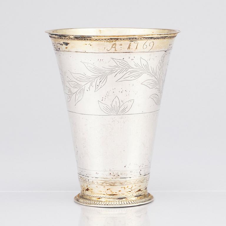 A Swedish mid- 18th Century parcel-gilt silver beaker, probably Conrad Gadd, Kristianstad 1749.