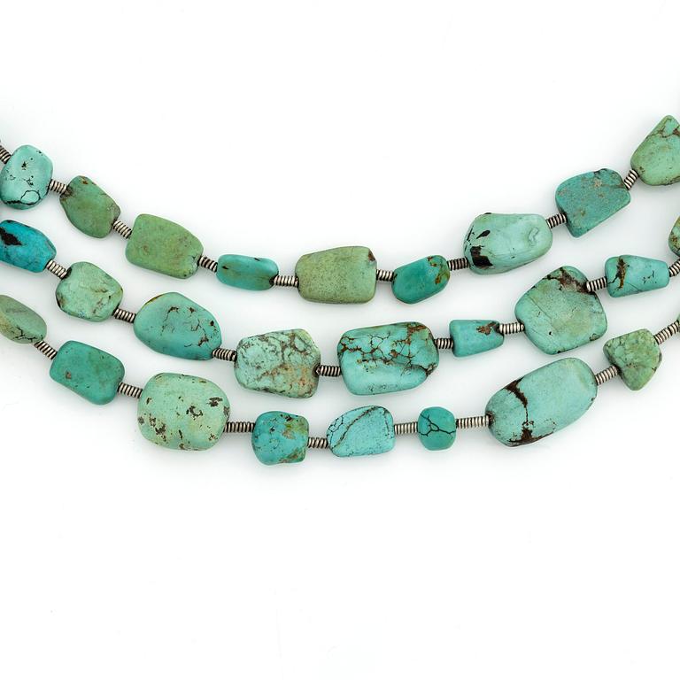 Vivianna Torun Bülow-Hübe, a necklace, silver and turquoise, excecuted in her own studio, 1950's/60's.