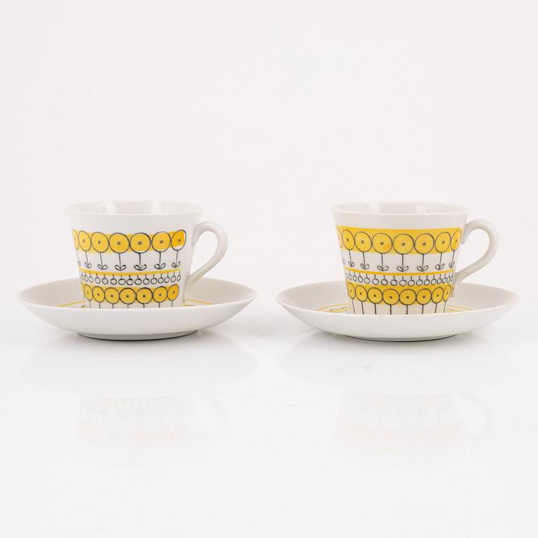 Berit Ternell, a set of six porcelain teacups with saucers, Upsala-Ekeby 1960-62.