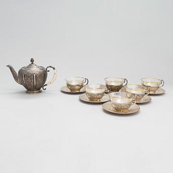 A 7-piece Persian silver tea set, 20th century.