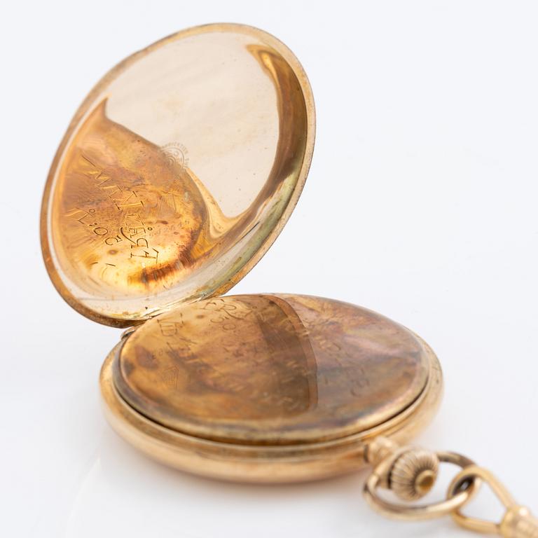 Omega, pocket watch, hunter, 14K gold, 51.5 mm.