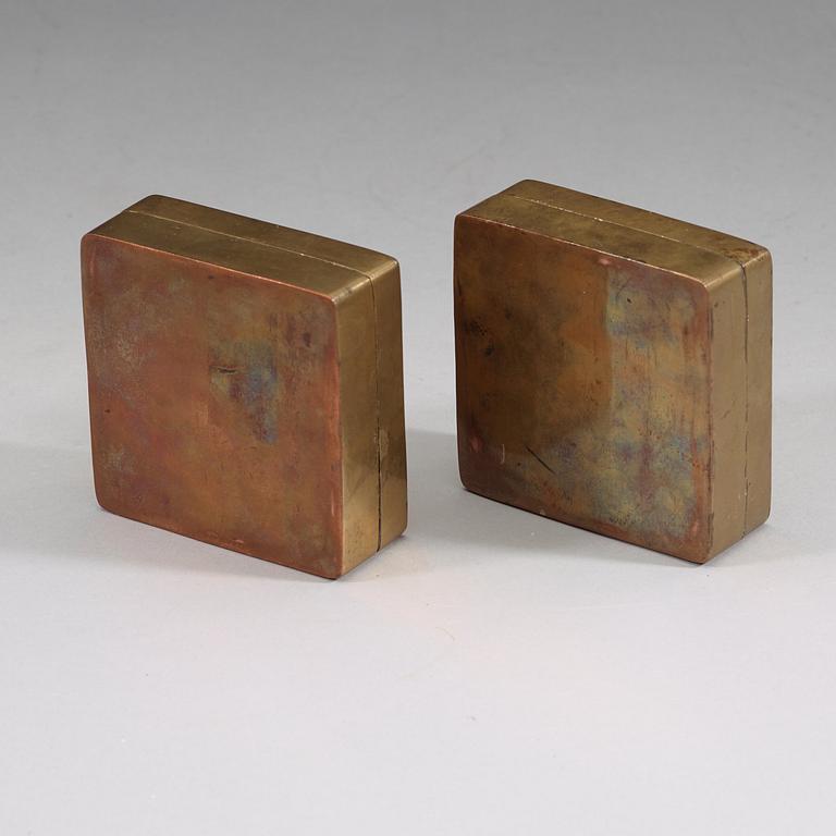 A pair of gilt copper seal boxes, Qing dynasty.