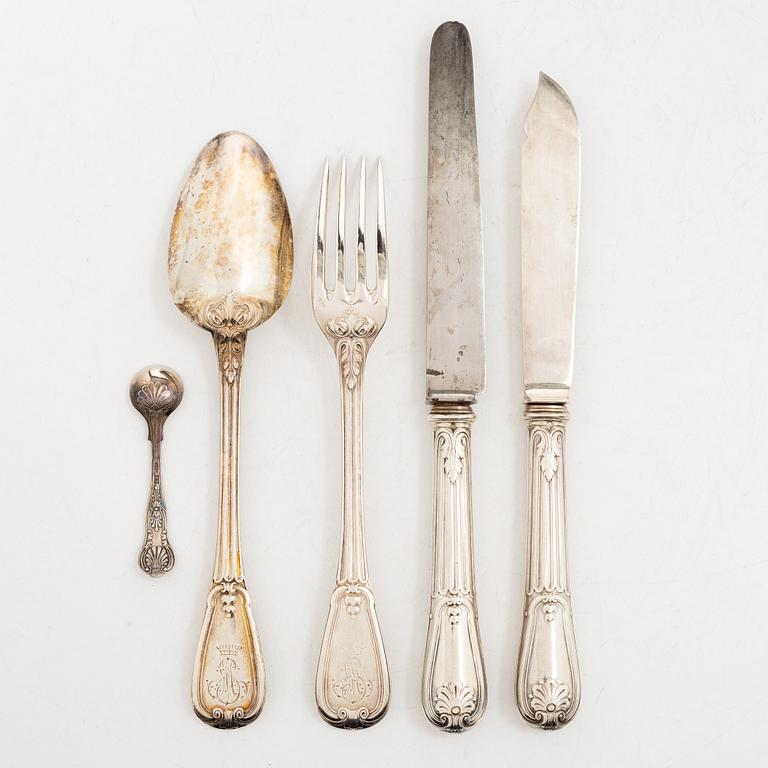 A silver cutlery set and wood case, mark of Émile Puiforcat and others, Paris, France 1850s-1900s.