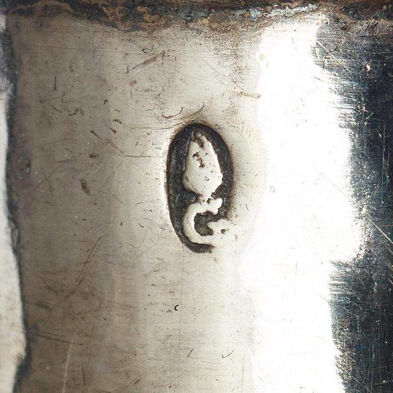 A German 18th century walking-stick with silver knob, marks of Johan Abraham Ostertag, Augsburg 1793-1795.