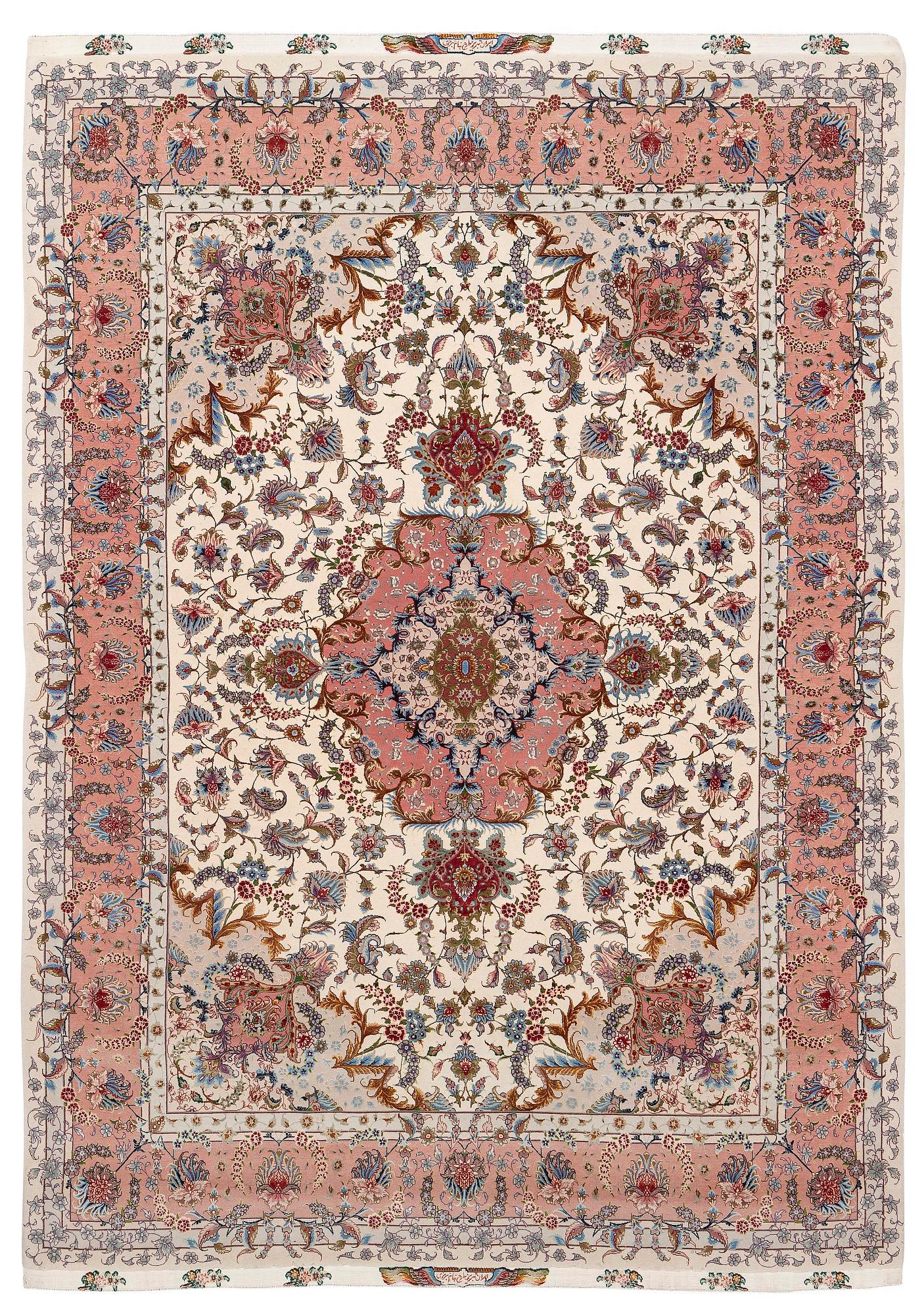 Matta, Old Täbris, Nordvästra Persien, part silk, signerad, ca 215 x 151 cm.