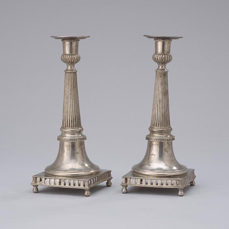 A pair of Gustavian pewter candlesticks by P. Gillman, Stockholm 1789.