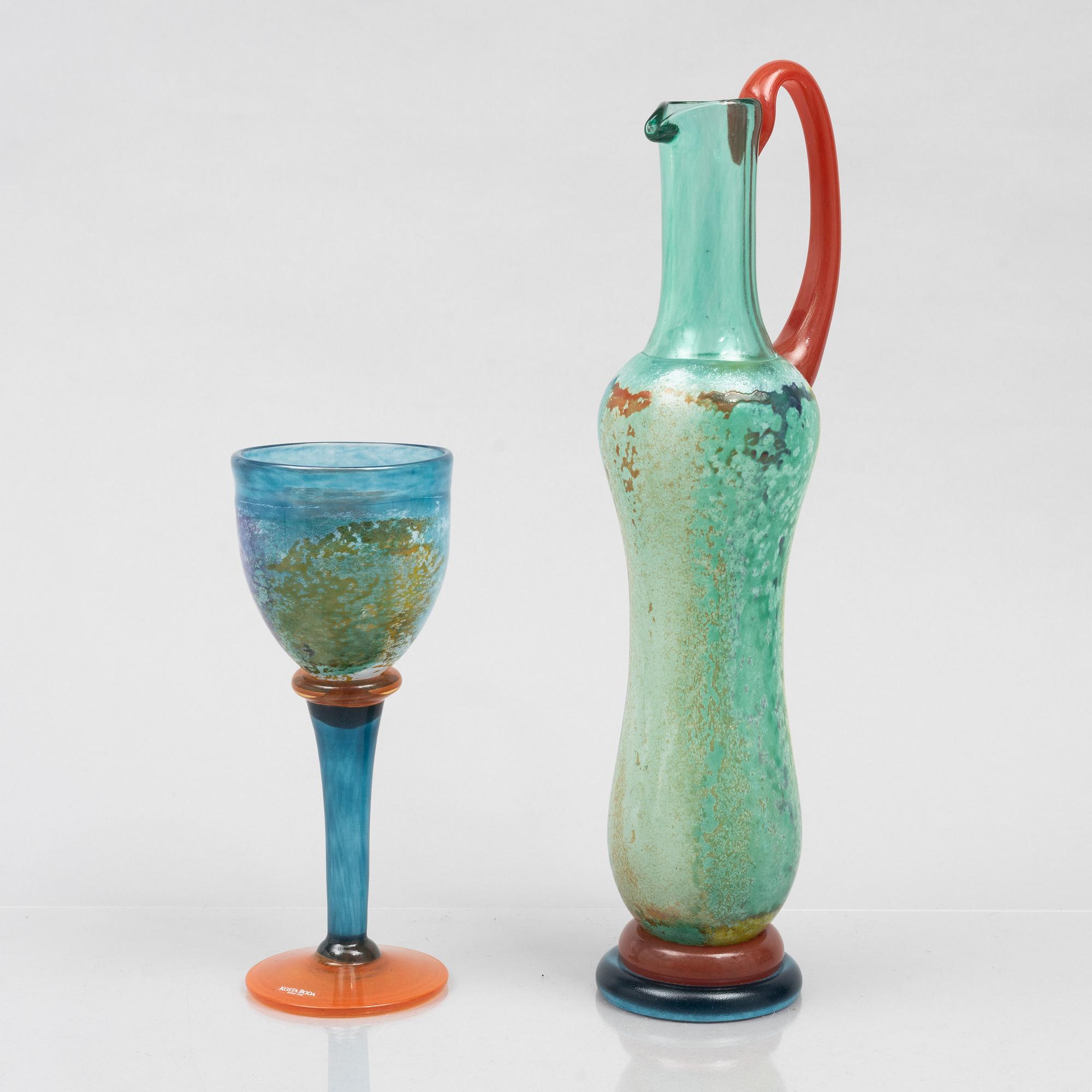 Kjell Engman, decanter and goblet, Kosta Boda.