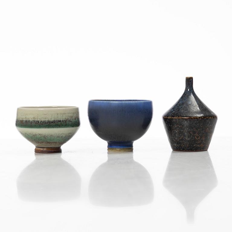 Stig Lindberg, Gunnar Nylund & Berndt Friberg, six stoneware minitures, Gustavsbergs STudio and Rörstrand, Sweden.