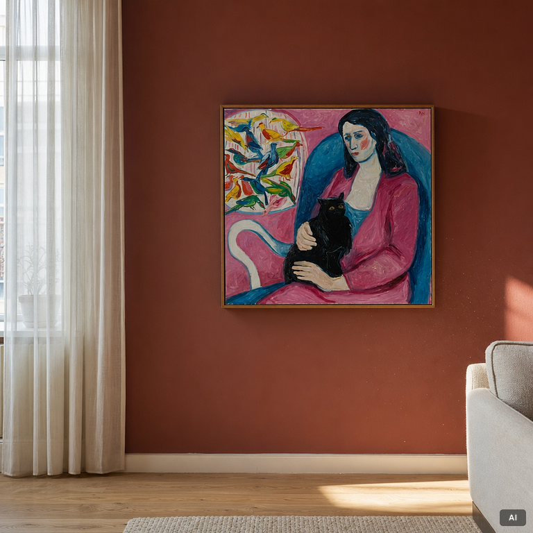 Åke Nilsson, Translation: "Woman with cat and birds".