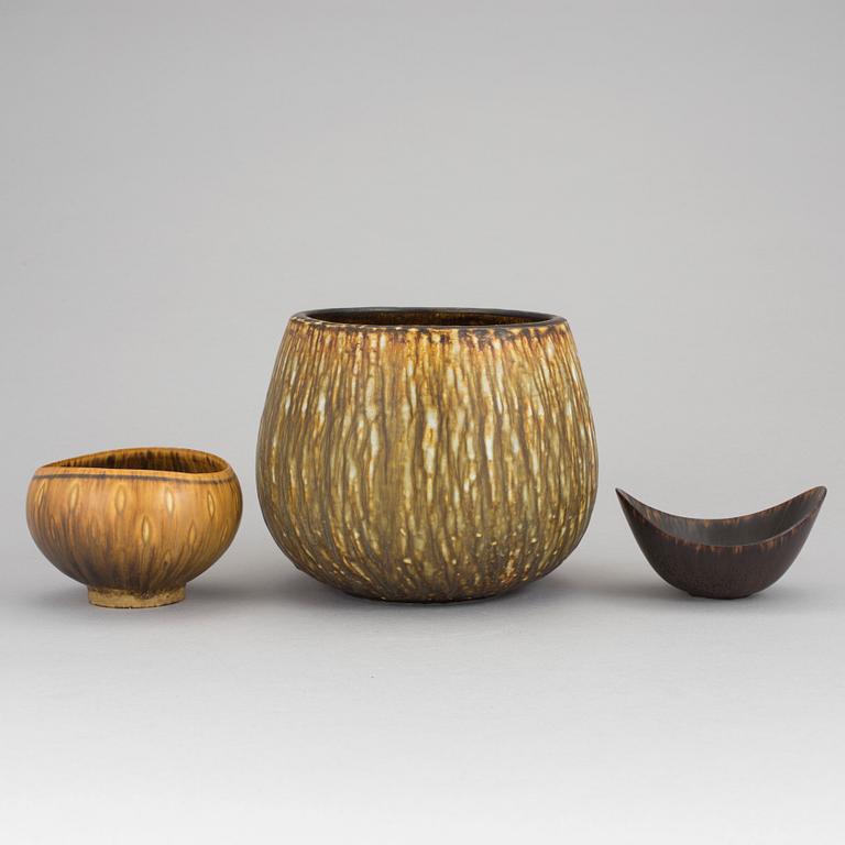 GUNNAR NYLUND, skålar 3 st, stengods. Rörstrand, 1950-/60-tal.