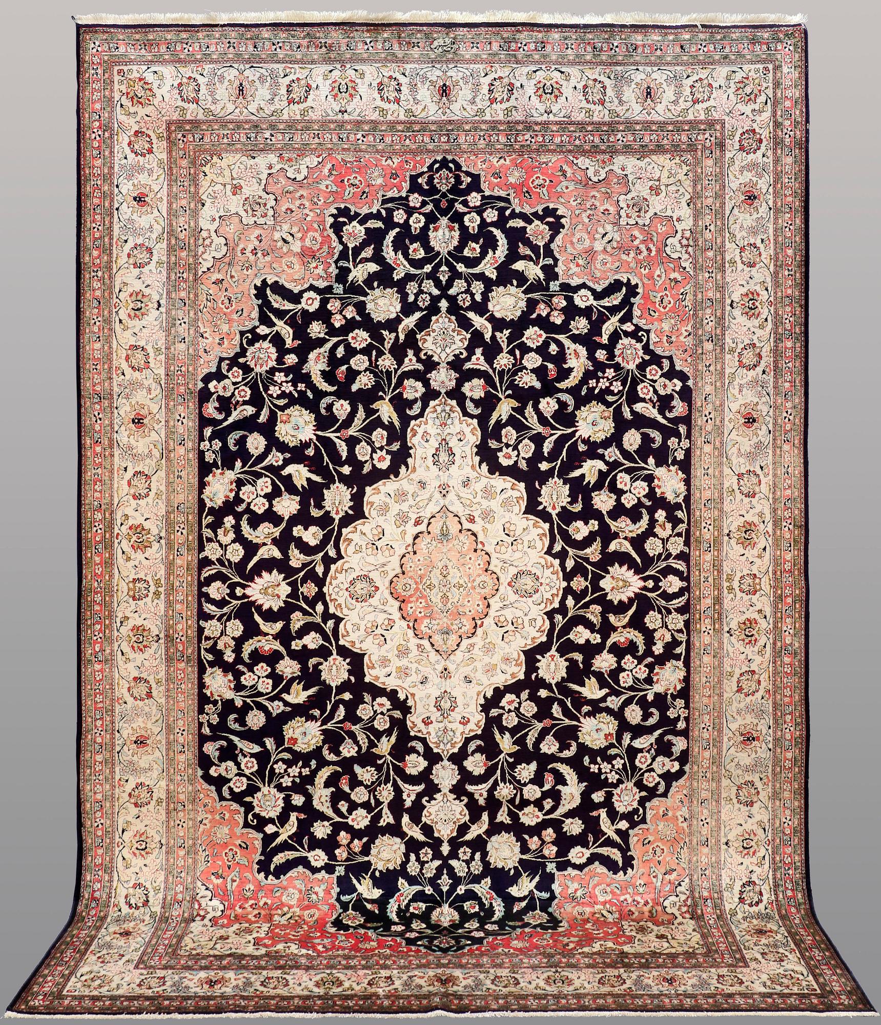 A CARPET, Figural silk Qum, signerad, 300 x 196 cm.