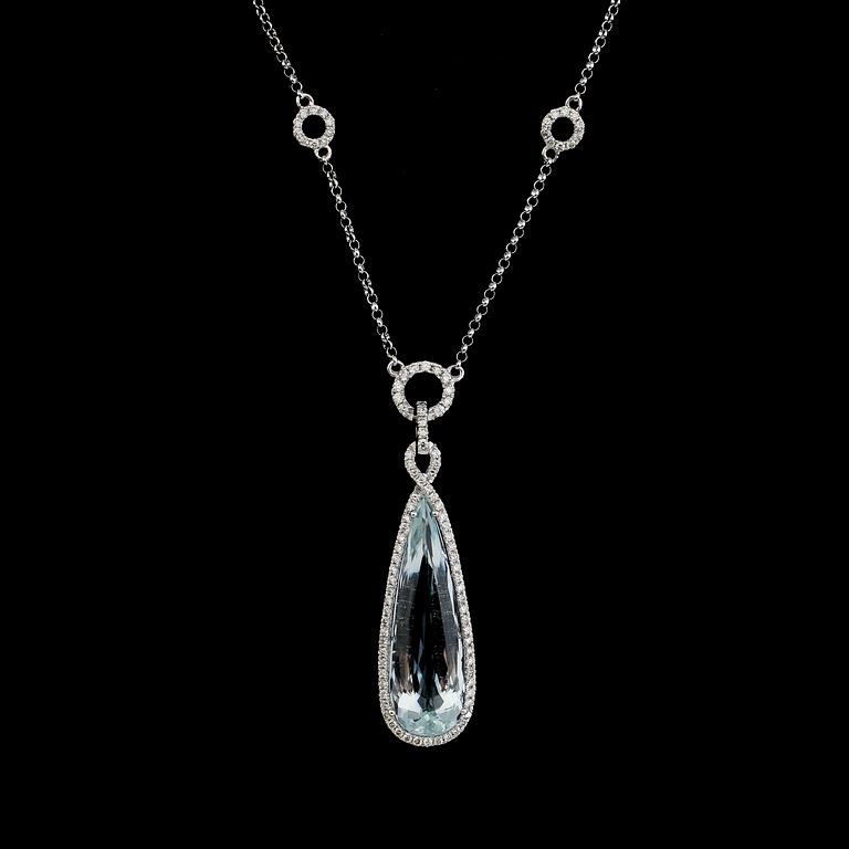 HALSBAND, 18K vitguld, diamanter tot ca 0.53 ct, akvamarin tot ca 6.70 ct.