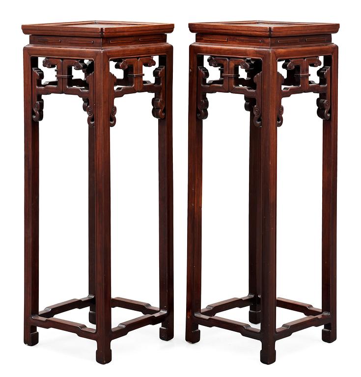 A set of two hardwood pedestals, presumably late Qing dynasty.