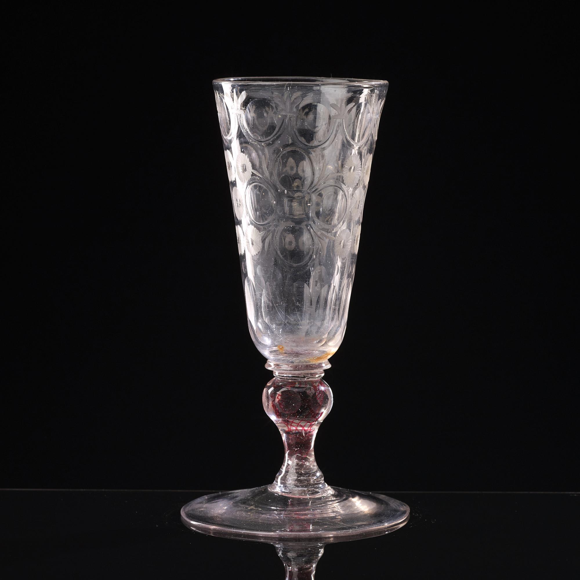 A Bohemian cut and engraved colour twist goblet, first half of the 18th Century.