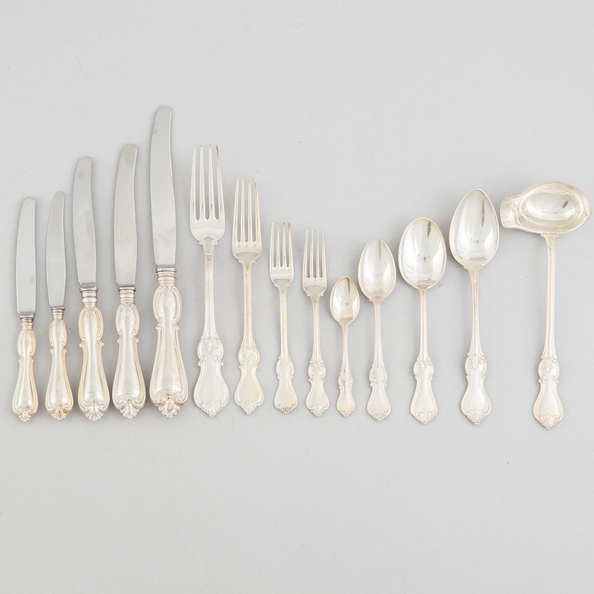 A Swedish silver cutlery, model Olga, mostly GAB and CG Hallberg, some Stockholm 1954 (123 pieces).
