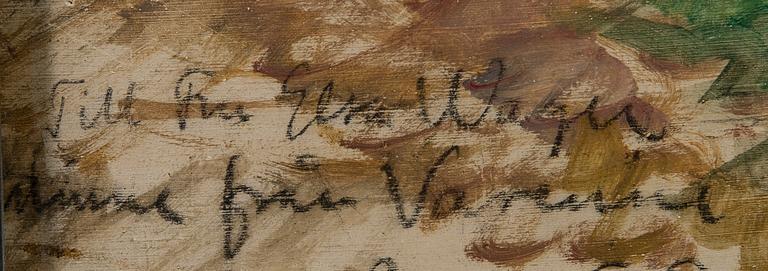 TORSTEN PALM, olja på kartong, signerad T.P. Med dedikation.