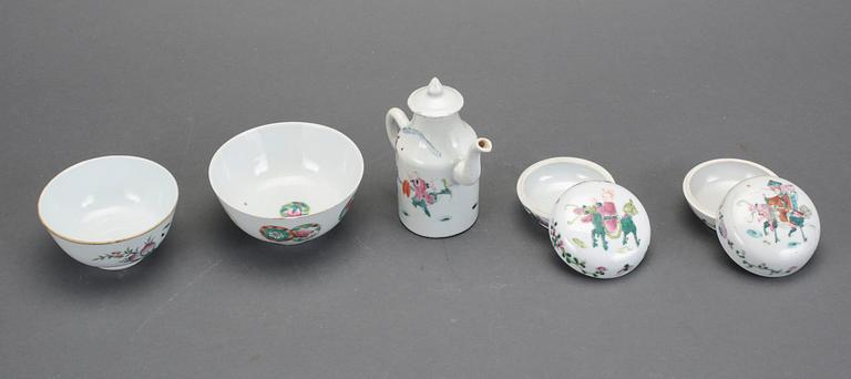 PARTI PORSLIN, 5 delar, Kina, 1800/1900-tal.