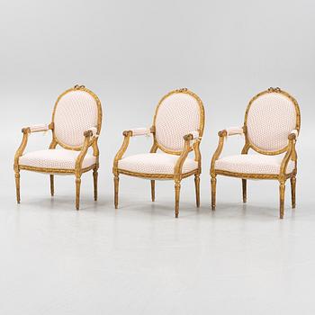 A set of four Louis XVI style furniture, late 19th century.