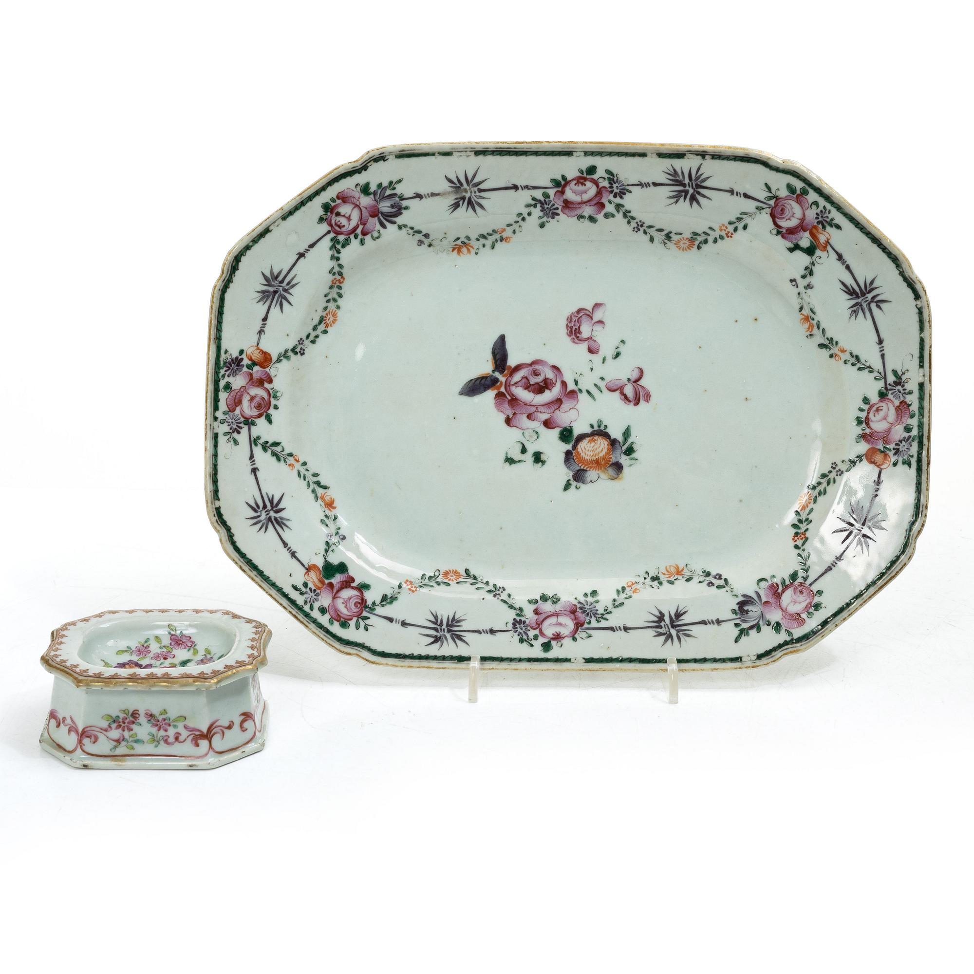 Saltkar och stekfat, porslin, Kina, Qingdynastin, Qianlong (1736-95).