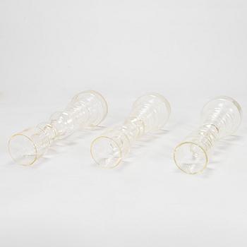 Oiva Toikka, Three 'Lighthouse' glass candle holders / vases, two signed Notsjö Nuutajärvi.