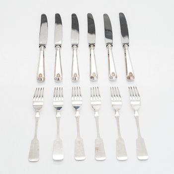 Cutlery set, 24 pieces, silver, Shell decorated handle, Finnish hallmarks, Turku, Hämeenlinna, Helsinki 1925-1953.