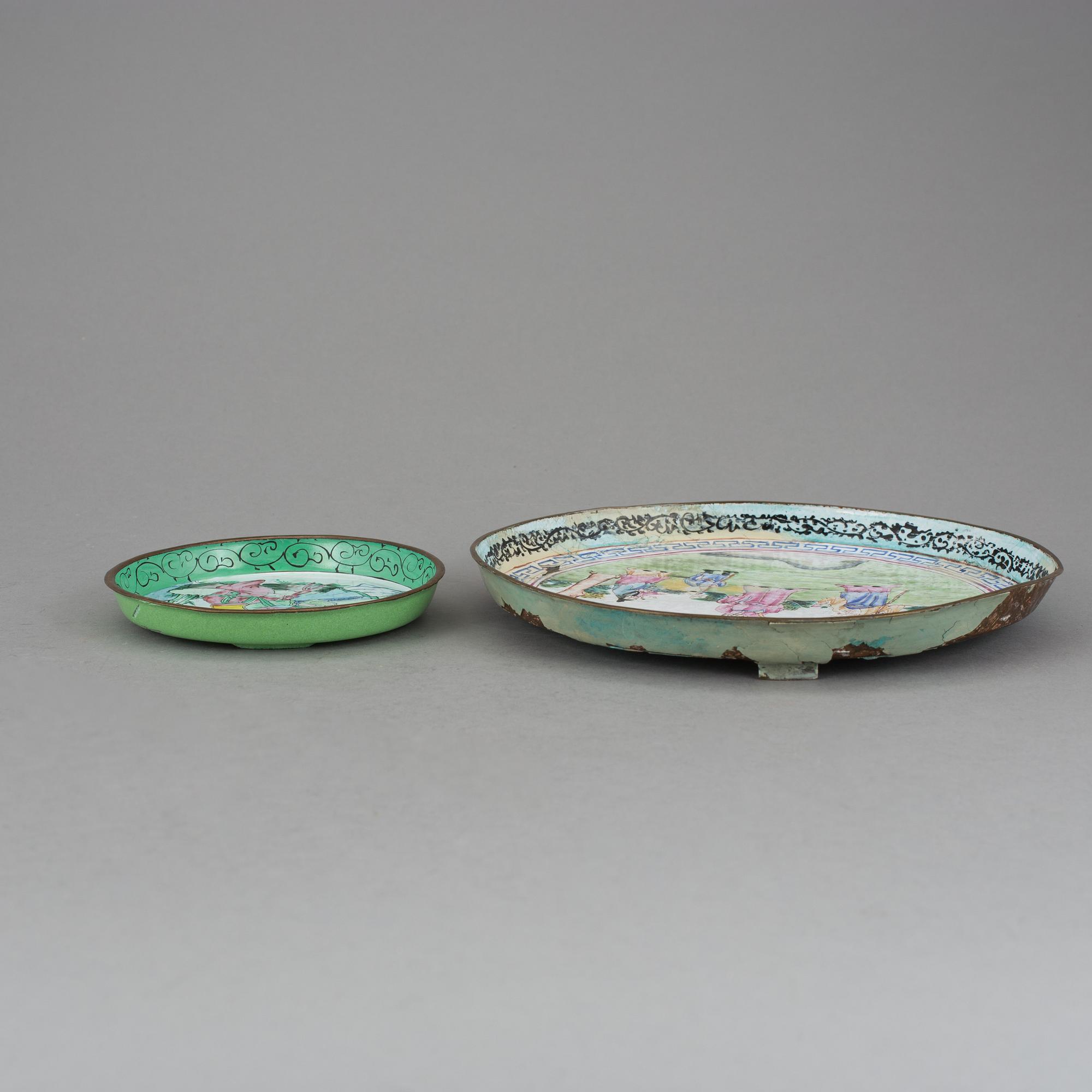 FAT 2 stycken, emaljerad mässing och koppar, Kina, 1800-1900-tal.