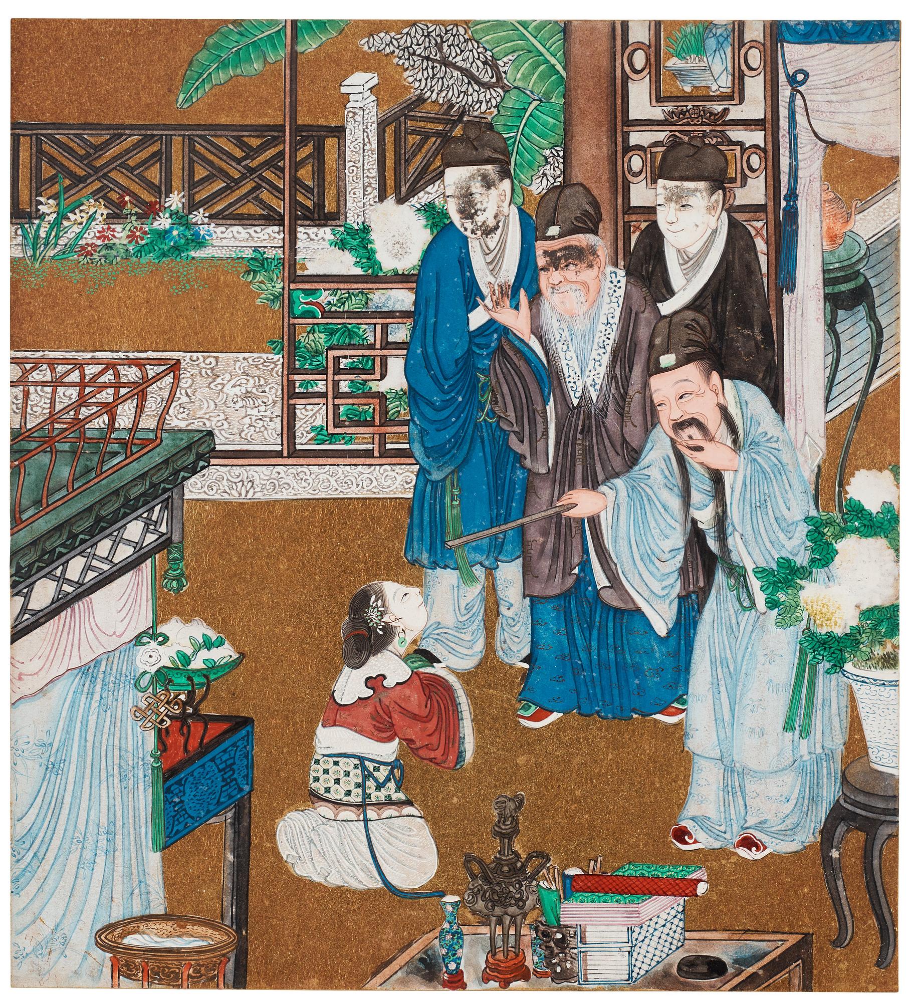 A set of nine Chinese watercolours by unknown artist, 19th Century.