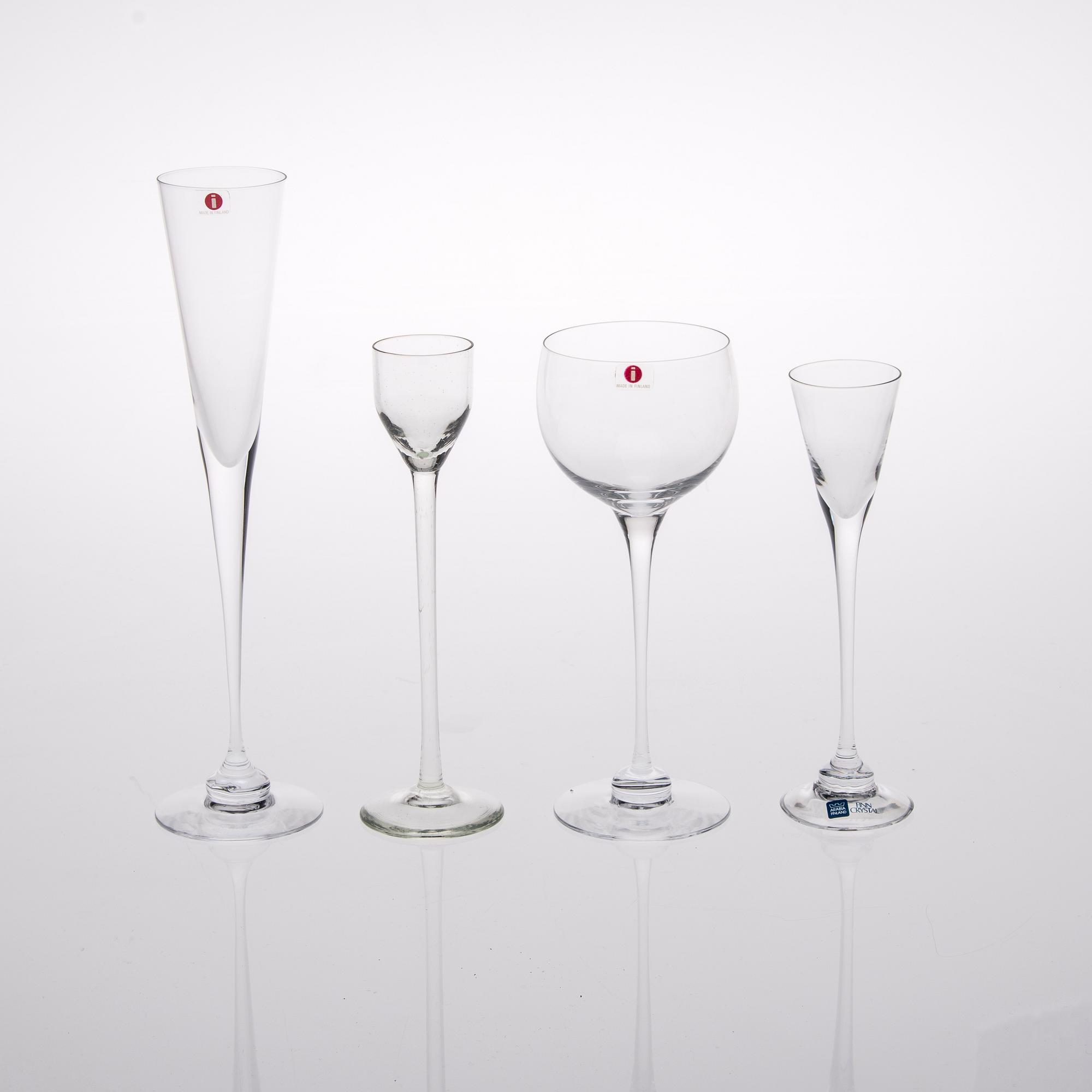 GLASSERVIS, 24 st + 9 st, bl a "Aurora", Heikki Orvola, Iittala, 1900-talets slut.