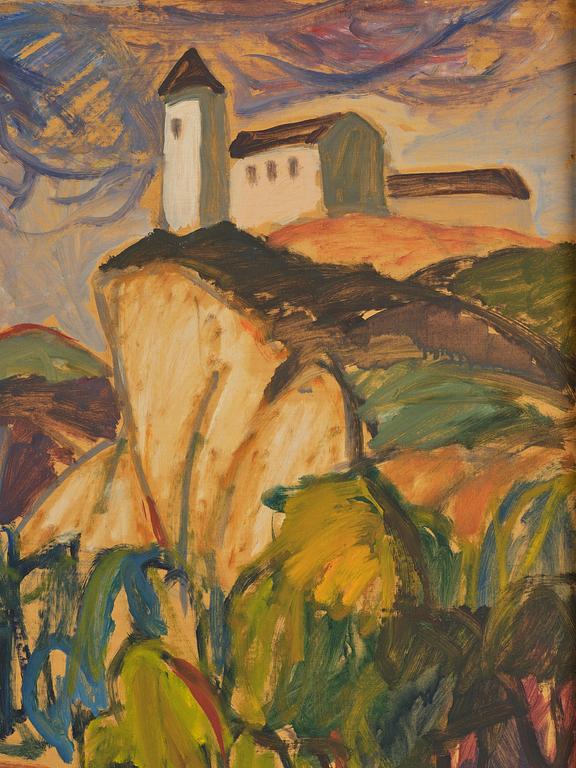 Erling Ärlingsson, Southern landscape with a bridge and church on a cliff.