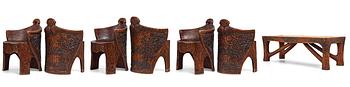 Gustaf Fjaestad, a pair of Art Nouveau carved pine chairs "stabbestolar", Arvika Sweden 1908-09.