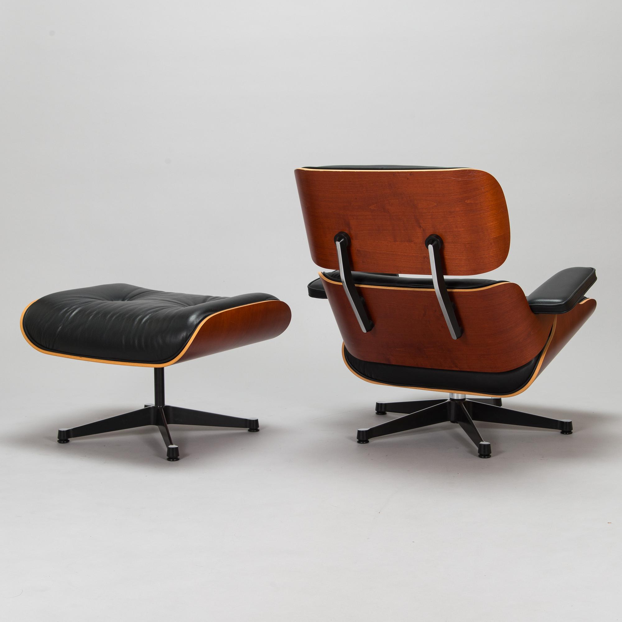 Charles and Ray Eames, a 'Lounge chair' and stool for Vitra 2006.