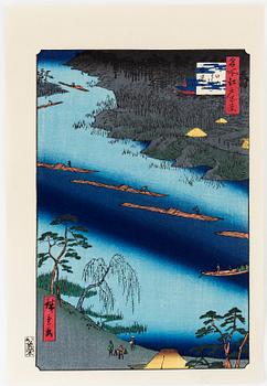 Ando Utagawa Hiroshige, after, a set of five woodblock prints in colours, later part of the 20th Century.