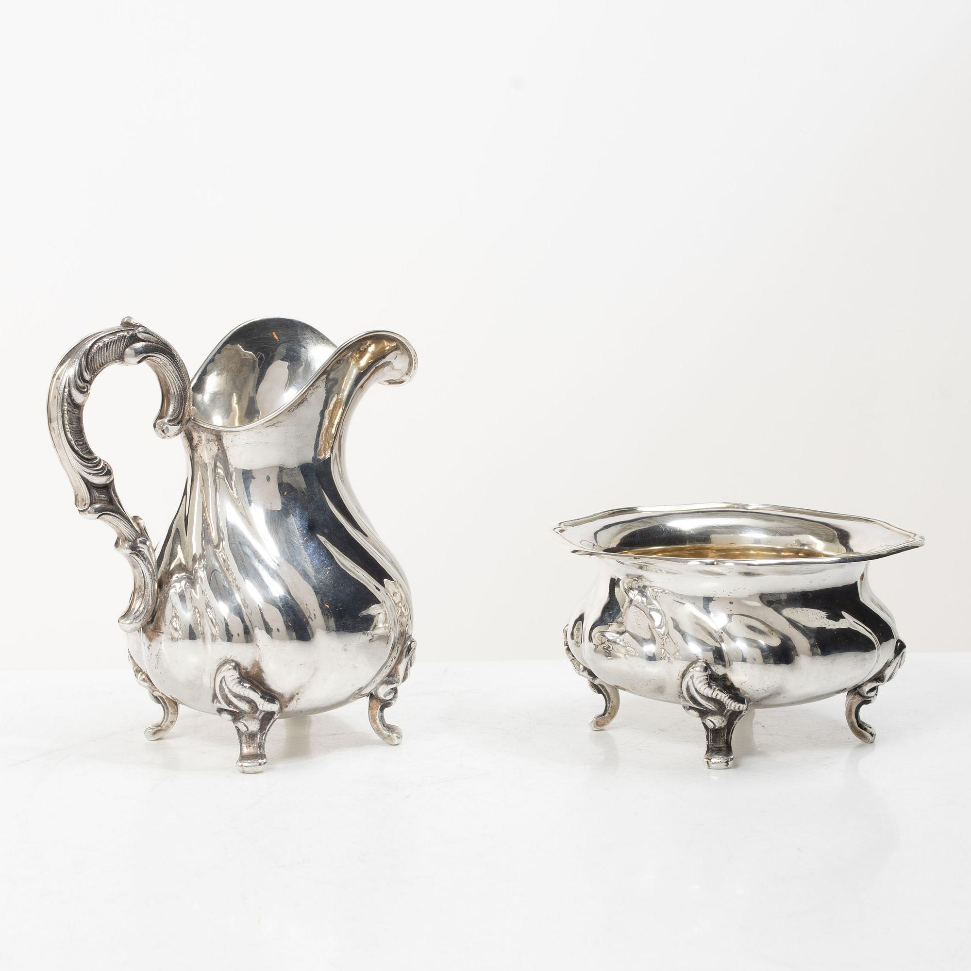 Coffee and tea service, 4 pieces, silver, Rococo style, Germany, 20th century.