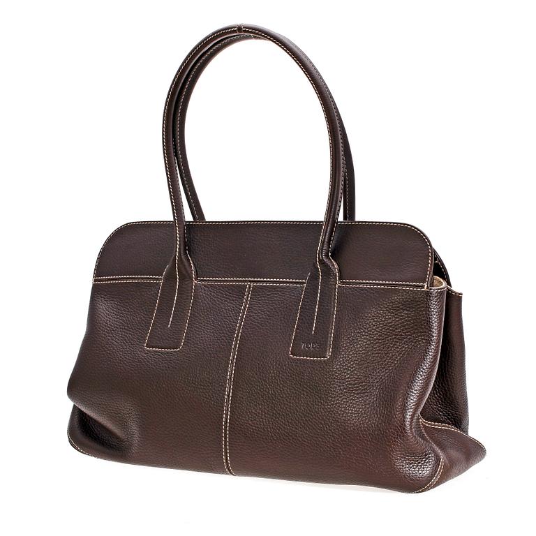 A chocolate brown leather handbag by Tod's.