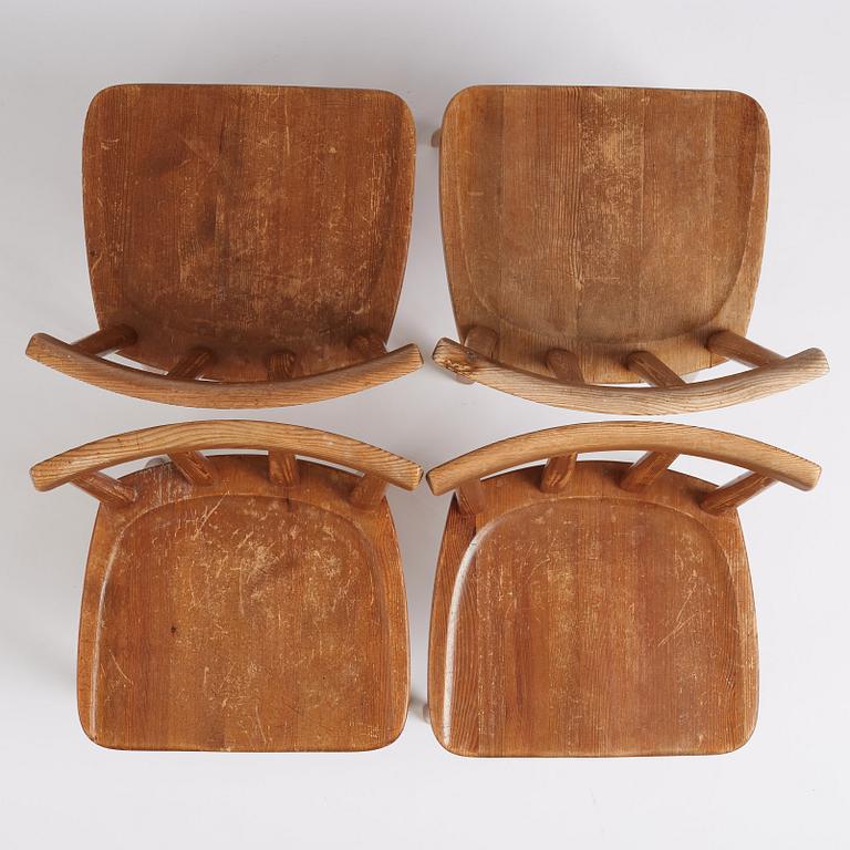 Axel Einar Hjorth, a set of four 'Utö' pine chairs, Nordiska Kompaniet, Sweden 1930s.