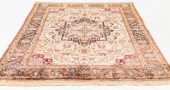 A rug, old, silk Tabriz, signed, ca 201 x 140 cm.