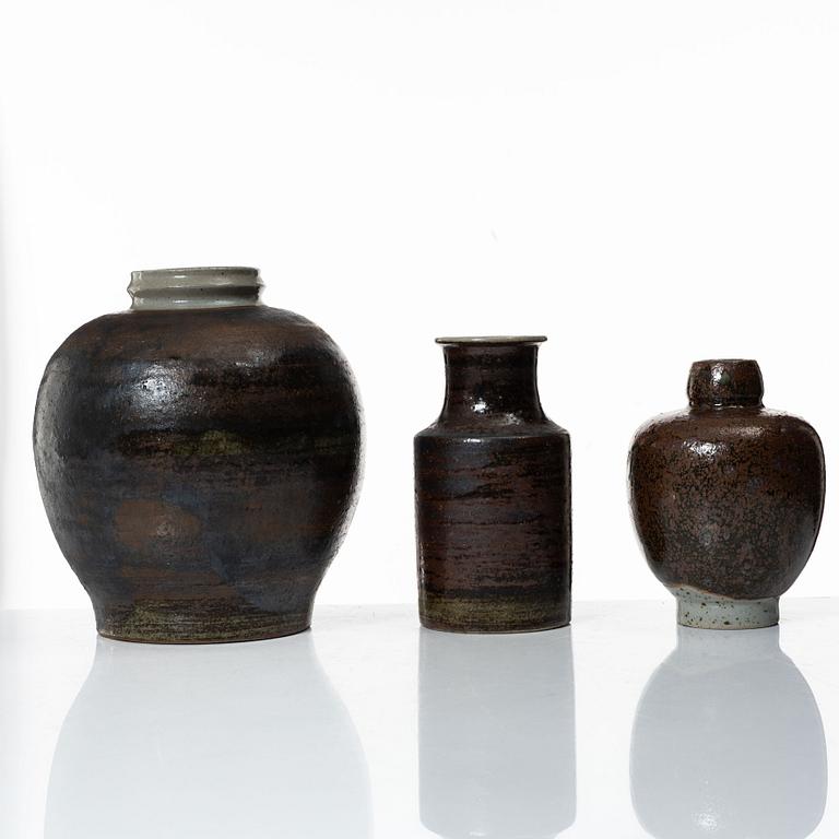 Carl-Harry Stålhane, three unique stoneware vases, Designhuset, Lidköping.