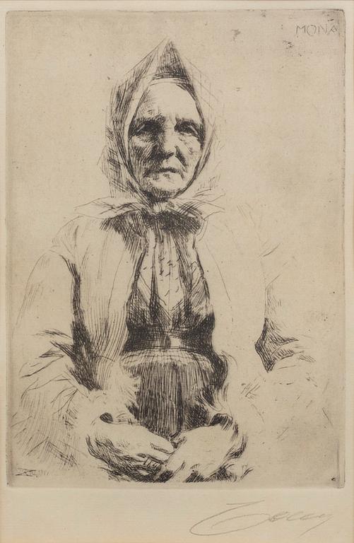 Anders Zorn, etsning, 1911, signerad.