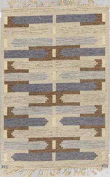 Mary Sandberg, a carpet, flat weave, ca 197 x 131 cm, signed MS KH.