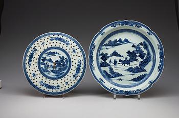 A blue and white charger with a strainer, Qing dynasty, Qianlong (1736-95).