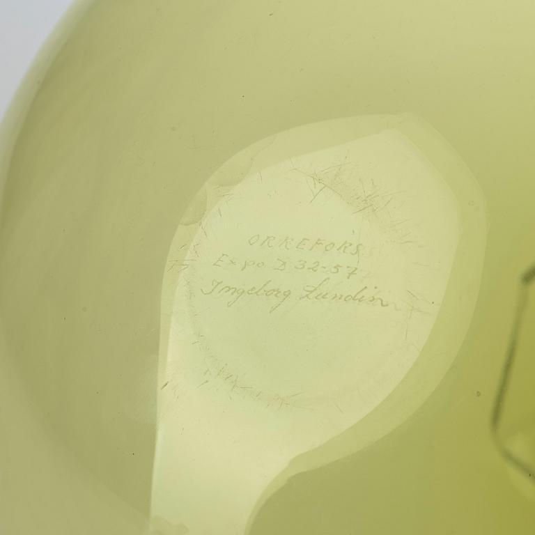 An Ingeborg Lundin green glass vase, Orrefors.