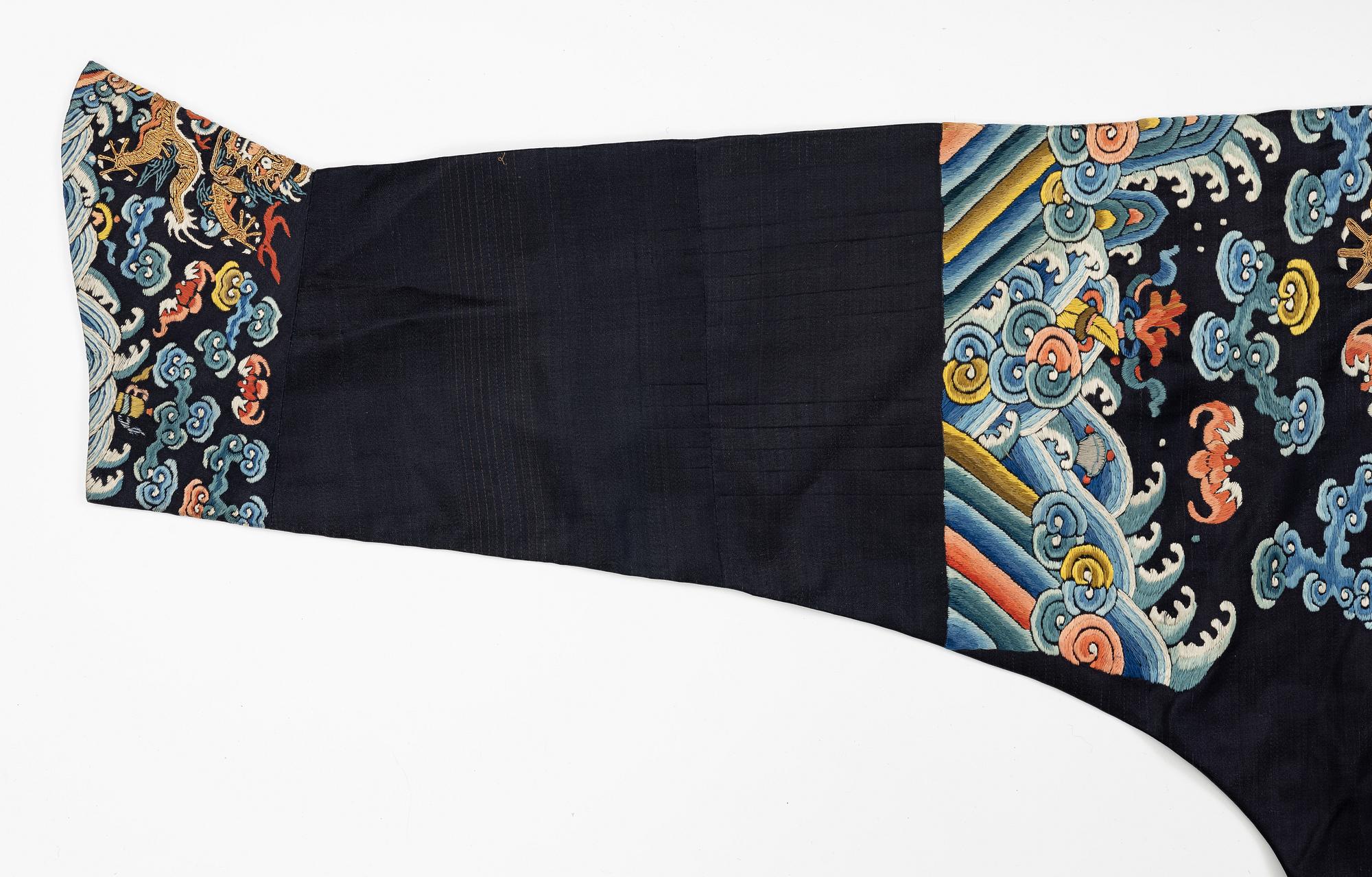 A midnight blue silk 'Chao Pao'/ceremonial robe, Qing dynasty, 1850's.