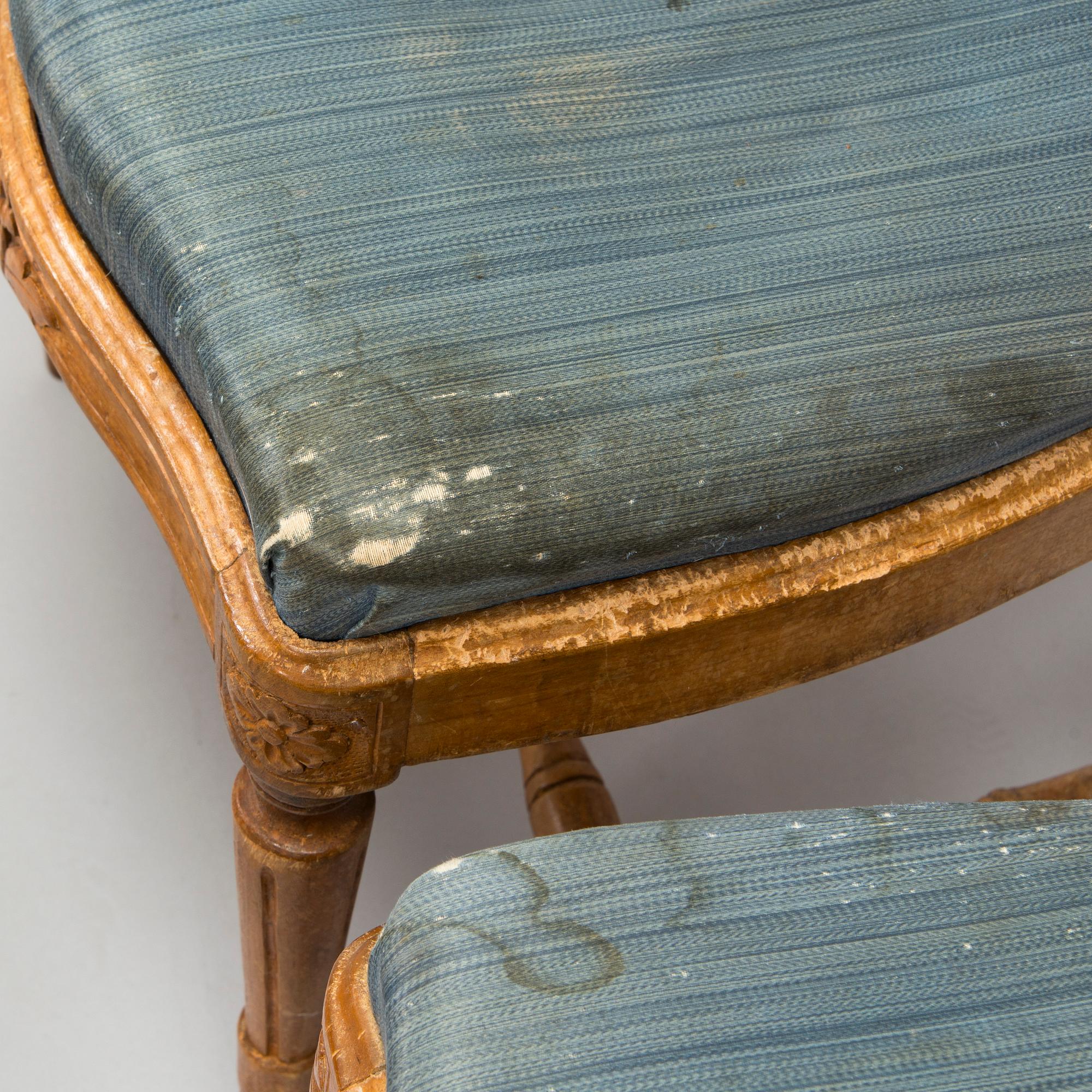Eight late 18th century gustavian chairs, so called medallion model.