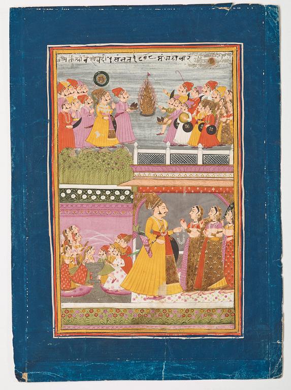 ALBUMBLAD, bläck och färg på papper med förgyllda detaljer. Indien, 1800-tal.